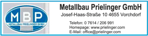 Matchsponsor MBP Metallbau Prielinger GmbH, Vorchdorf
